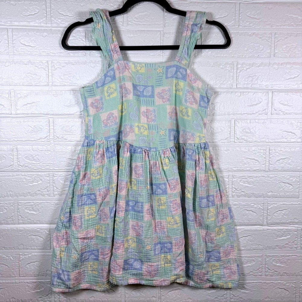 Disney Dress Kids XL Green Little Mermaid Ariel Flounder Pastel Gauze Smocked